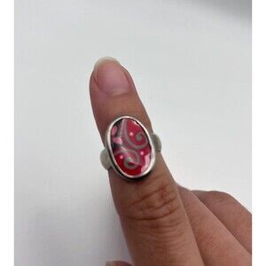 Baroni Designs Sterling Silver Retro Enamel Swirl Oval Statement Ring